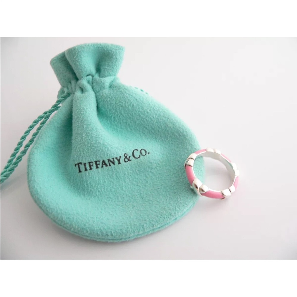 Tiffany Sterling Silver & Porcelain Pink RARE Ring Size 9.5